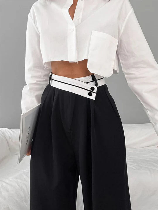 Pantalon asymétrique avec ceinture contrastée