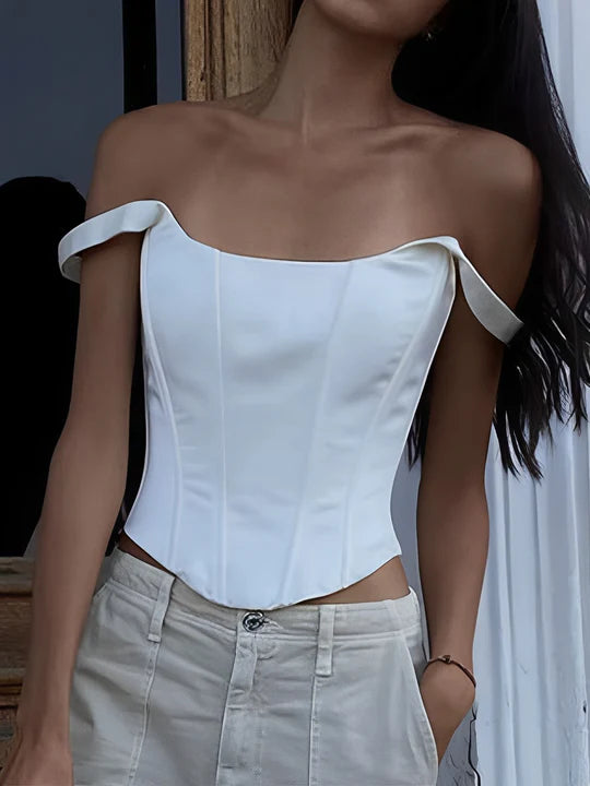 Top a corsetto legato con bagliore avorio