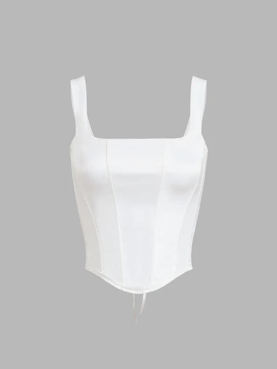 Top a corsetto legato con bagliore avorio