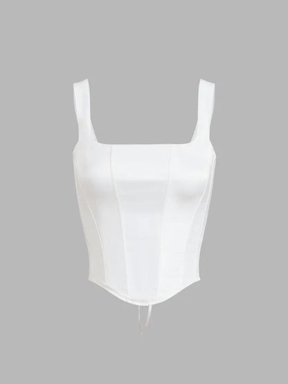 Top a corsetto legato con bagliore avorio