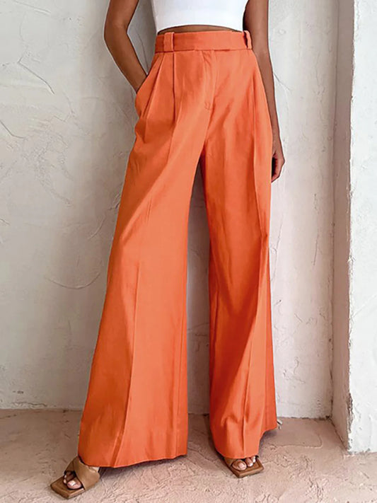 Pantalon large en lin et coton orange vif