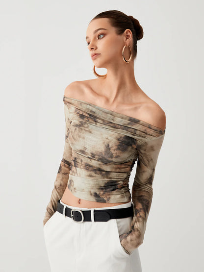 Terrakotta Off-Shoulder Tüll-Crop-Top