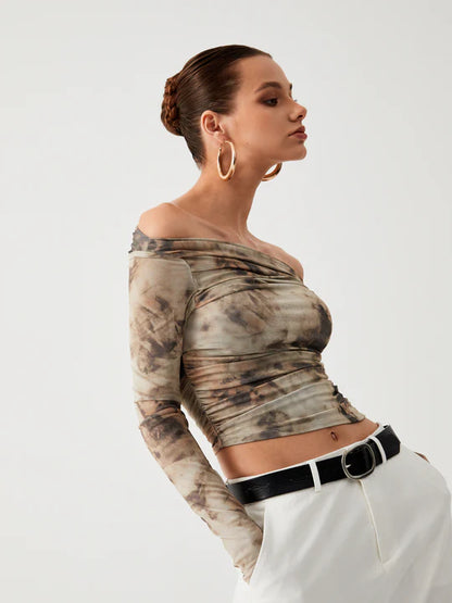 Terrakotta Off-Shoulder Tüll-Crop-Top