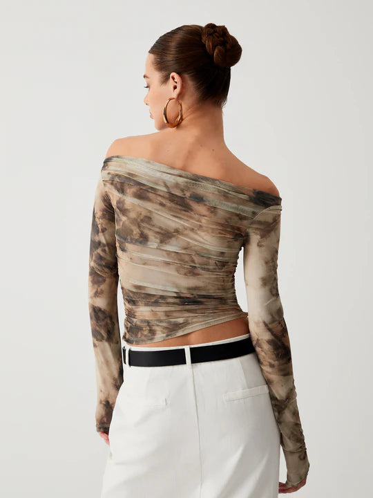 Terrakotta Off-Shoulder Tüll-Crop-Top