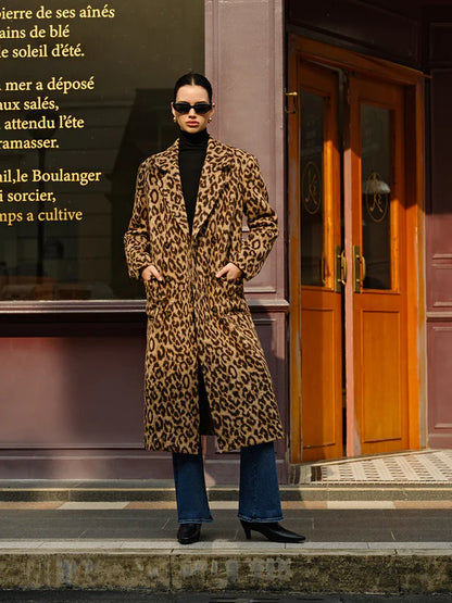 Manteau imprimé léopard avec poches en laine