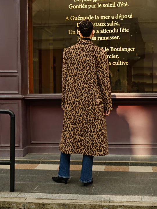 Manteau imprimé léopard avec poches en laine